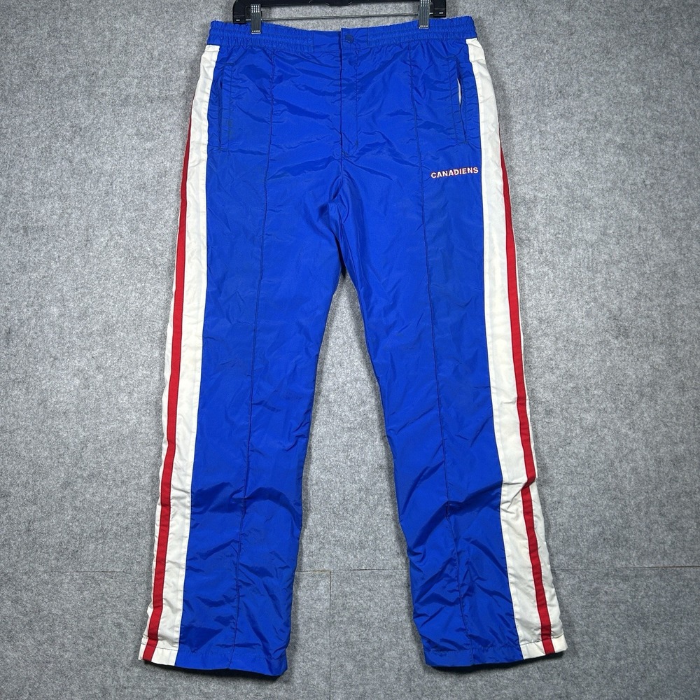 VINTAGE Canadians Starter Track Pants Mens Medium Blue Nylon‎ Baggy Windbreaker